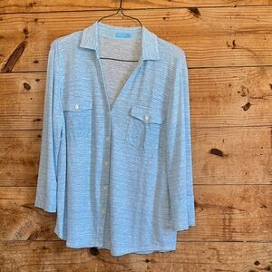 J. McLaughlin Linen Blend Light Blue Striped Button-Up Shirt